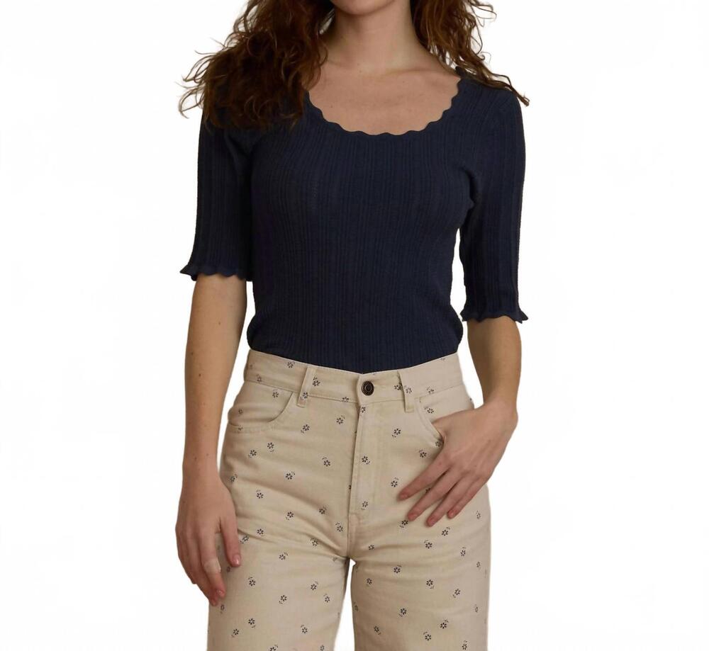 NEW RYLEE + CRU scallop pointelle knit tee in indigo